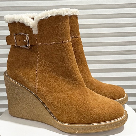 🌸FRANCO SARTO🌸 Ulayna Black Suede Ankle Wedge Boots Size: 9M - Picture 4 of 11